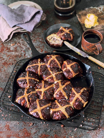 SALTED ALMOND CHOCOLATE HOT CROSS BUNS