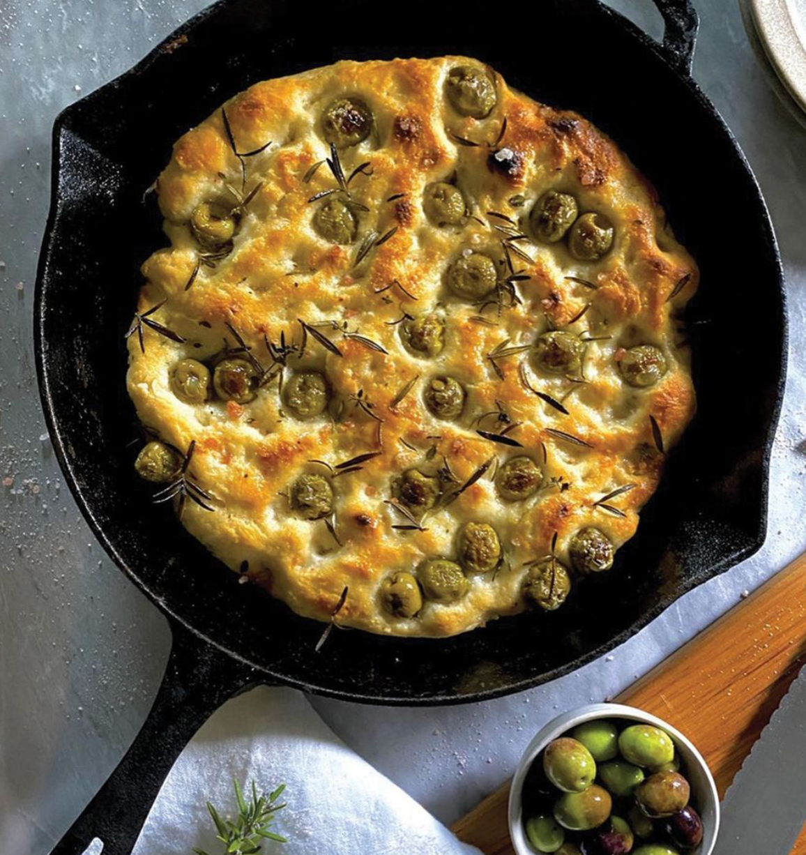 FOCACCIA BREAD WITH OLIVES & ROSEMARY & ROCK SALT