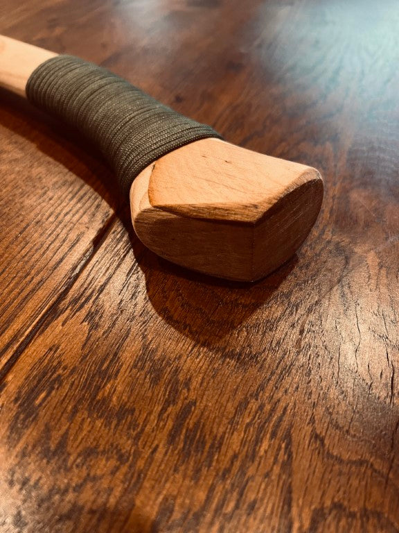 Restored 3.8lb Elwell Axe head with hand carved ash, kauri, walnut and purple heart handle