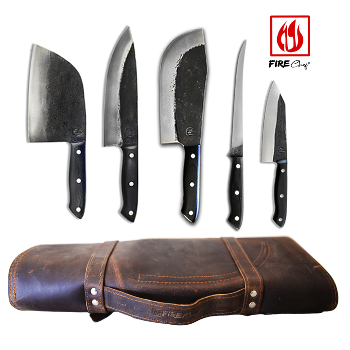 Fire Chef Complete Five Knife Bundle Incl Leather Roll