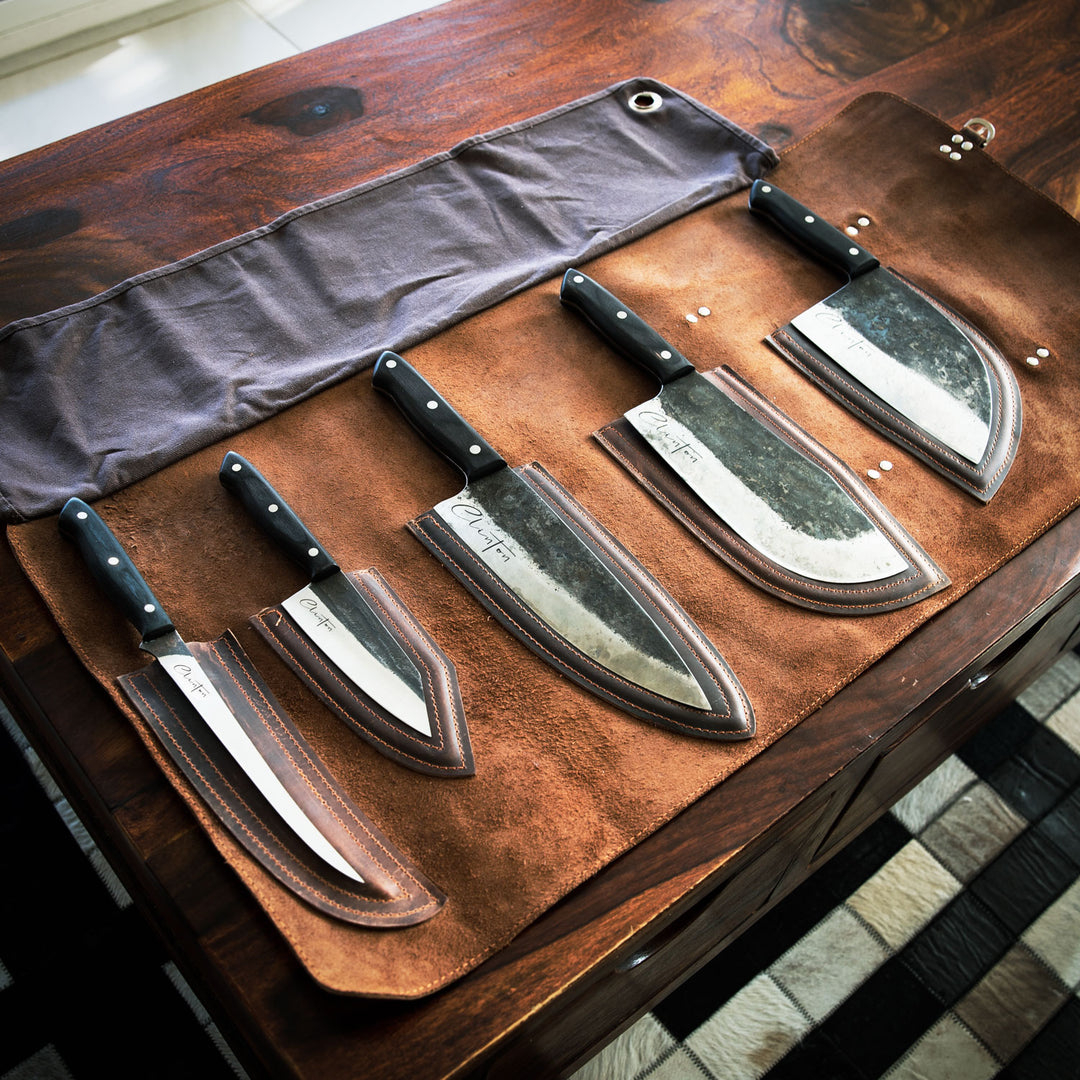 The FireChef Crazy Horse Leather Five Knife Roll
